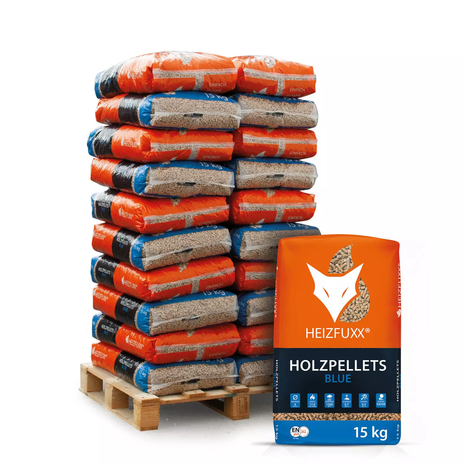 Heizfuxx Holzpellets Blue 15kg x 20 Sack 300kg Palette