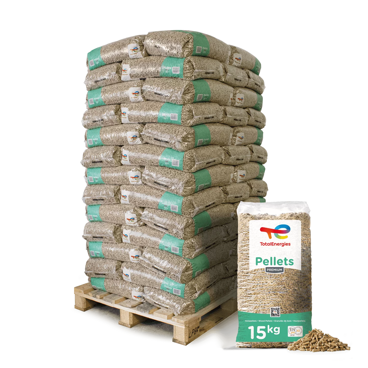 TotalEnergies Premium Holzpellets 6mm 15kg x 65 Sack 975kg Palette