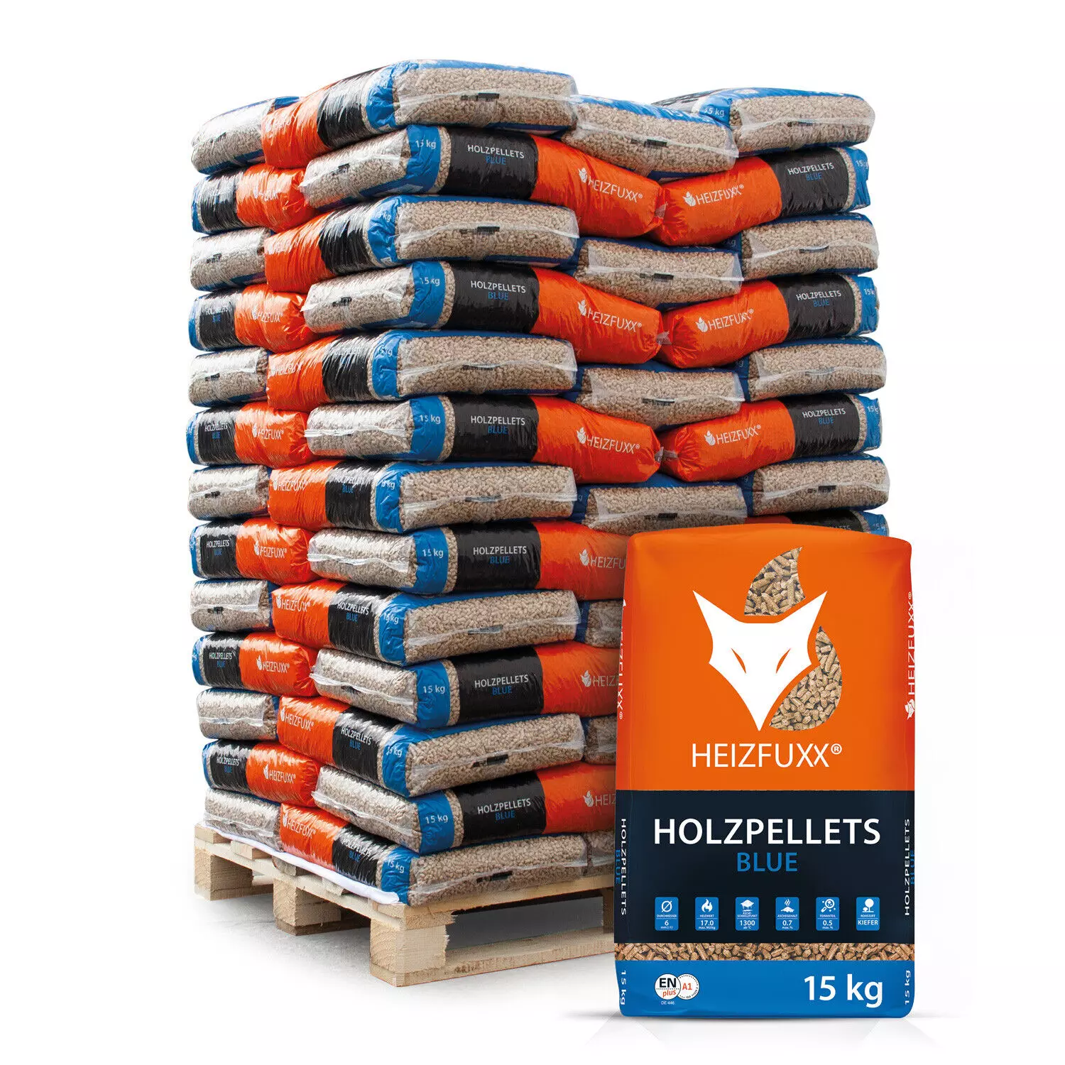 Heizfuxx Holzpellets Blue 15kg x 65 Sack 975kg Palette